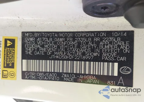 2015 Lexus Ct 200H from USA, damaged, VIN JTHKD5BH2F2218997